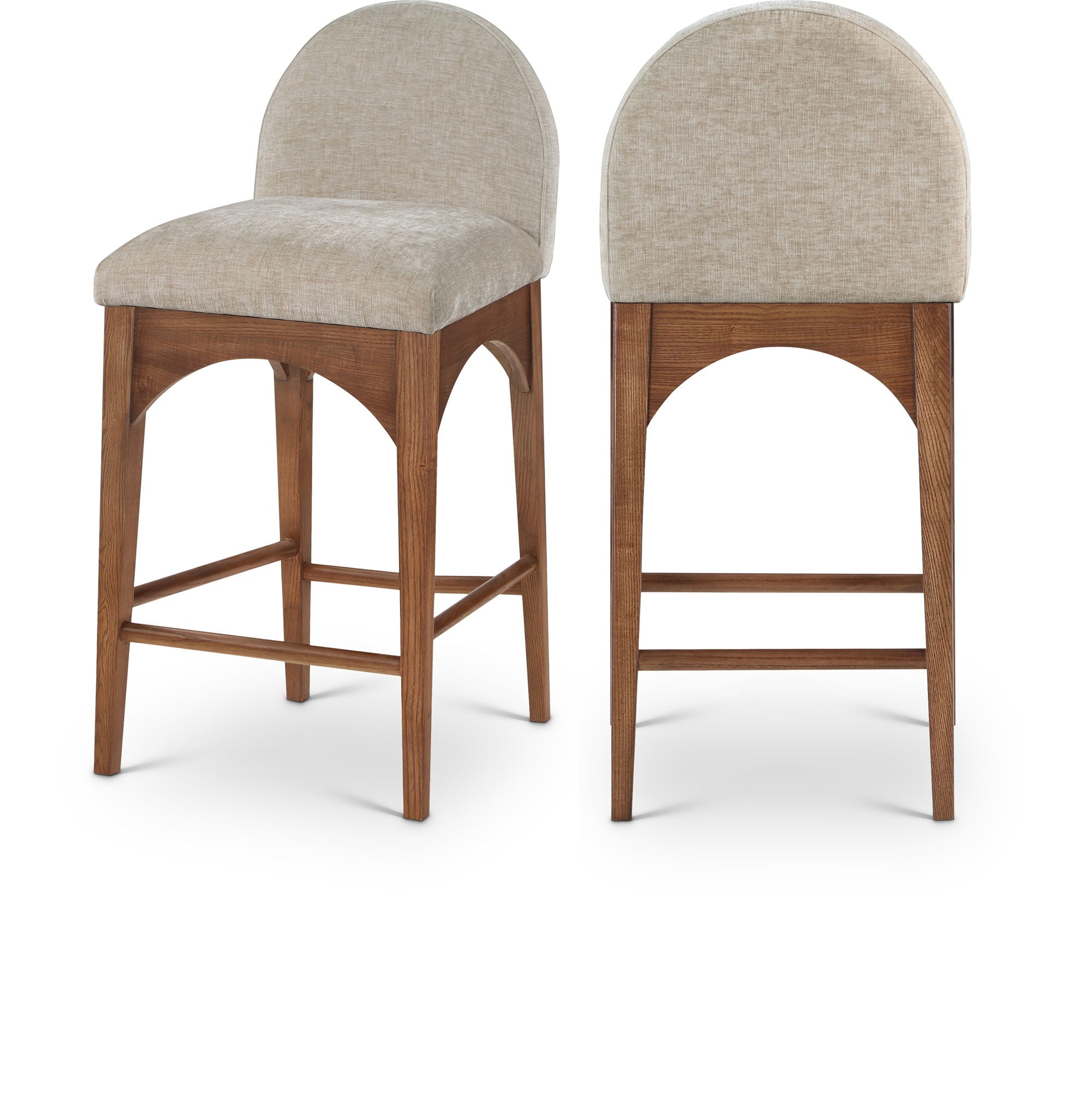 Waldorf - Chenille Stool With Brown Legs