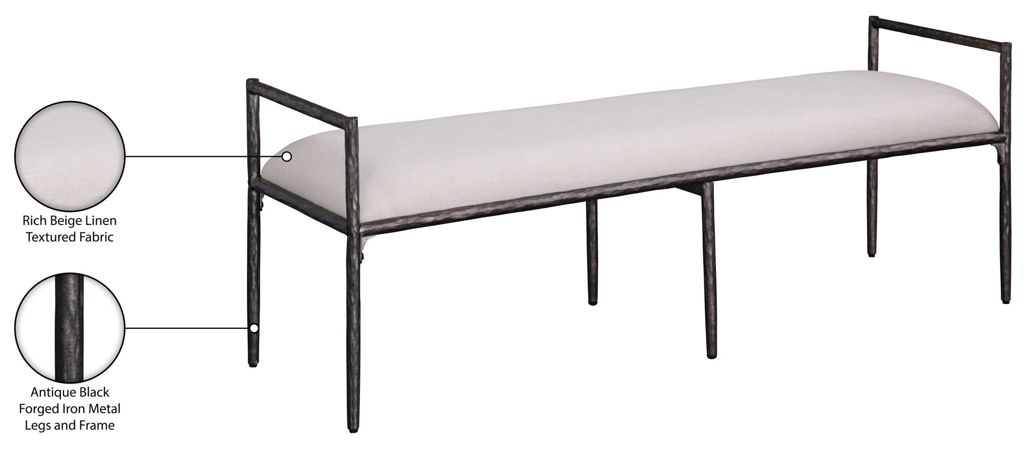 Axis - Linen Textured Beige Fabric Upholstered Bench