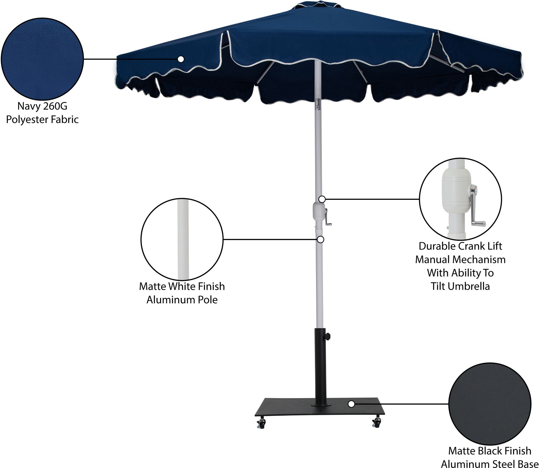 Amalfi - Aluminum Patio Umbrella - Black Base / White Pole