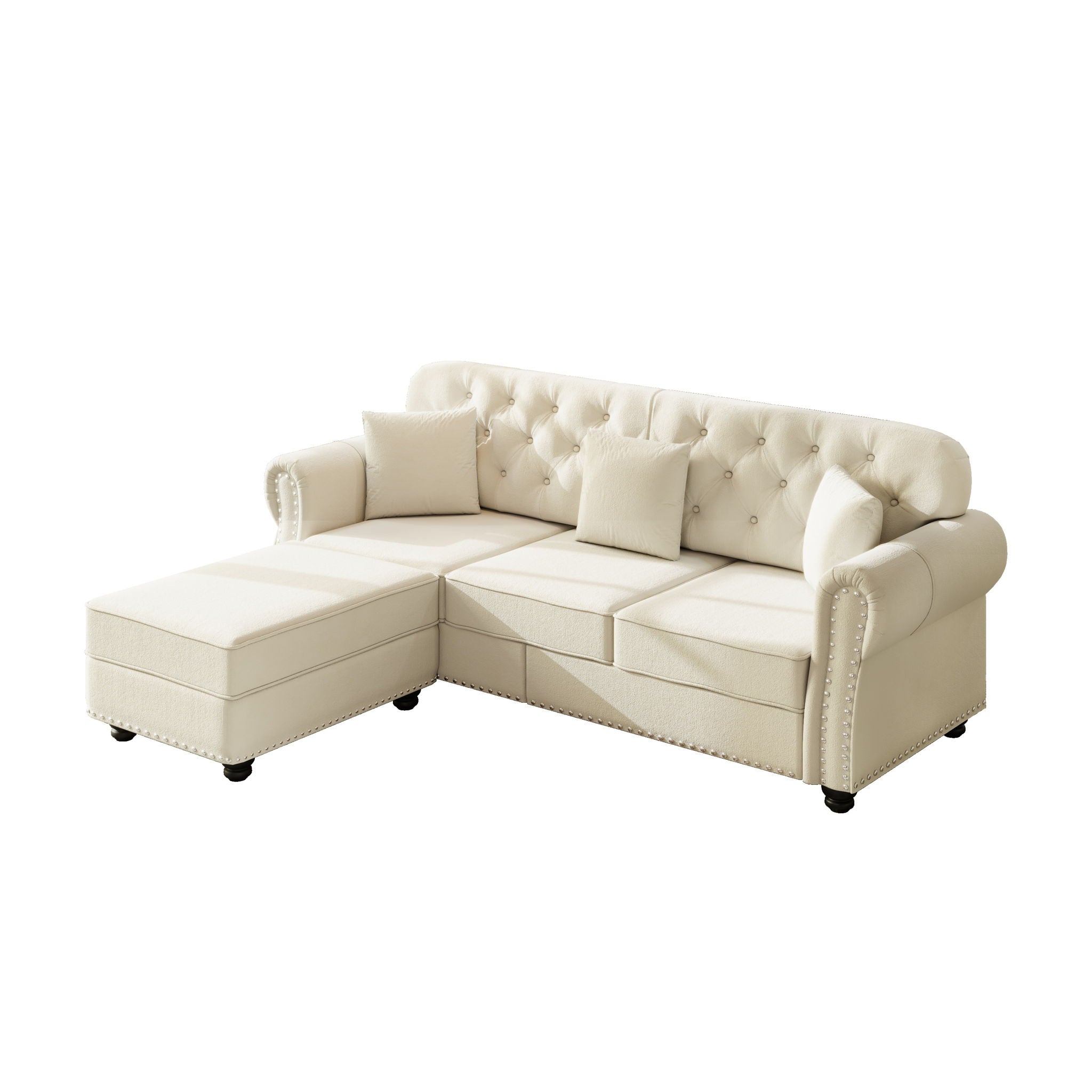 Upholstered 3 Seater Sofa Set With Ottoman