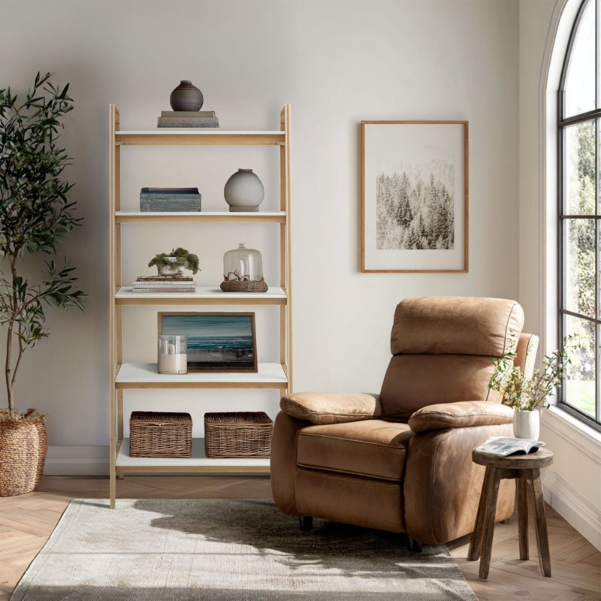 Parker - Bookcase With 5 Shelves - Off White / Natural