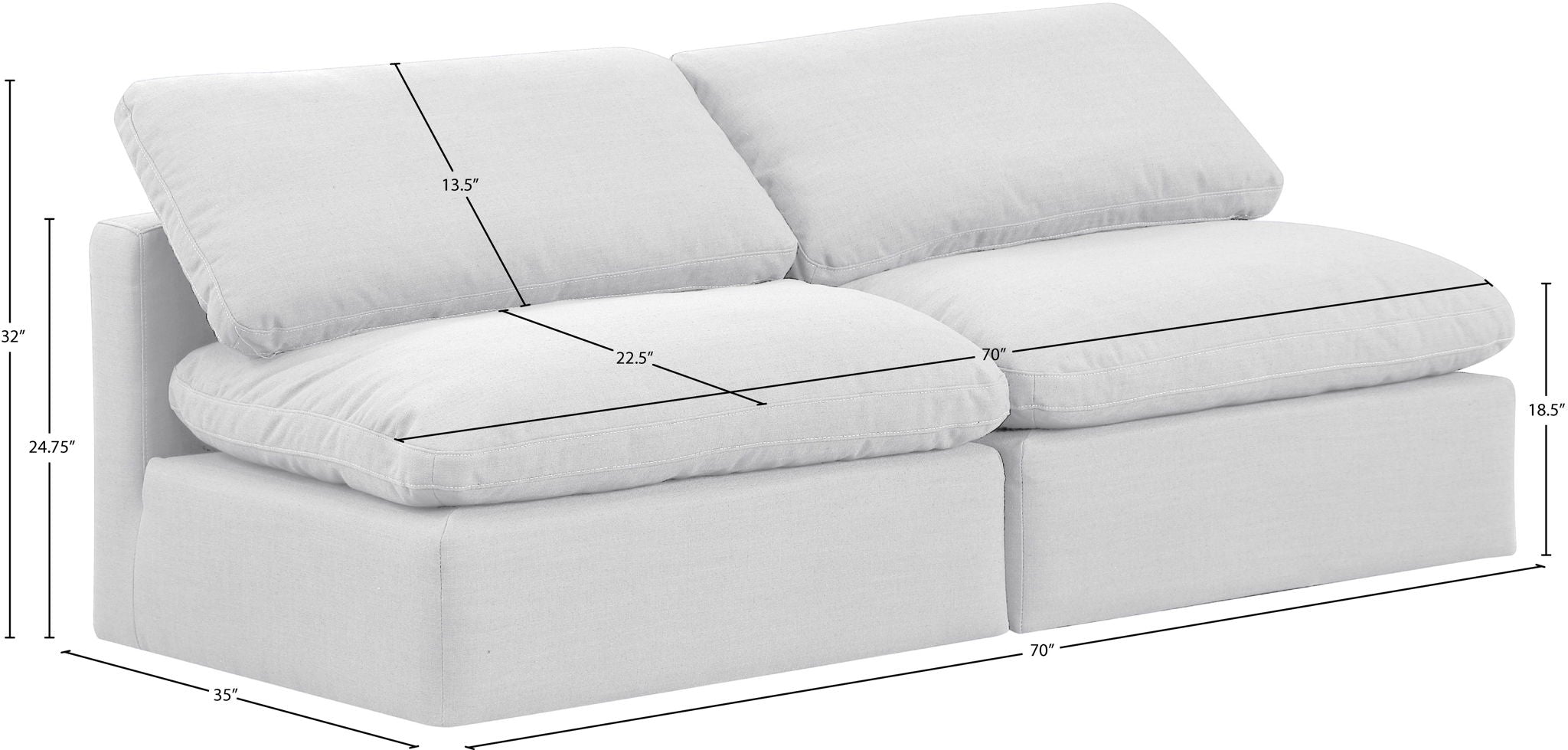 Indulge - Linen 2 Piece Modular Armless Sofa - White