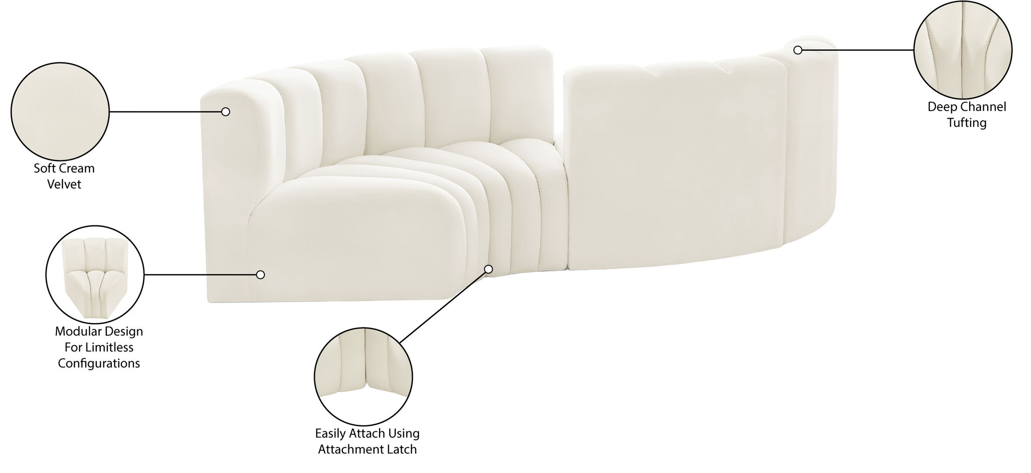Arc - Velvet 4 Piece Curved Modular Sofa