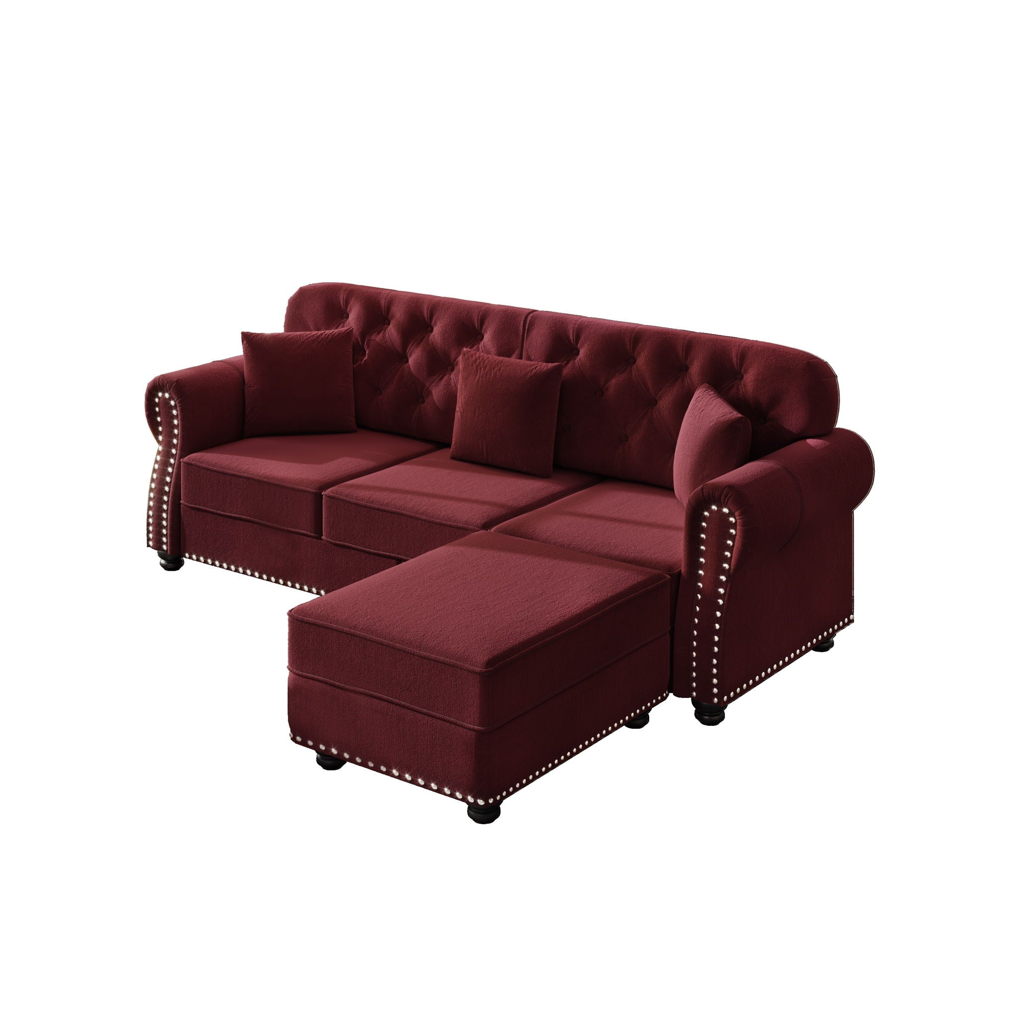 Upholstered 3 Seater Sofa Set With Ottoman