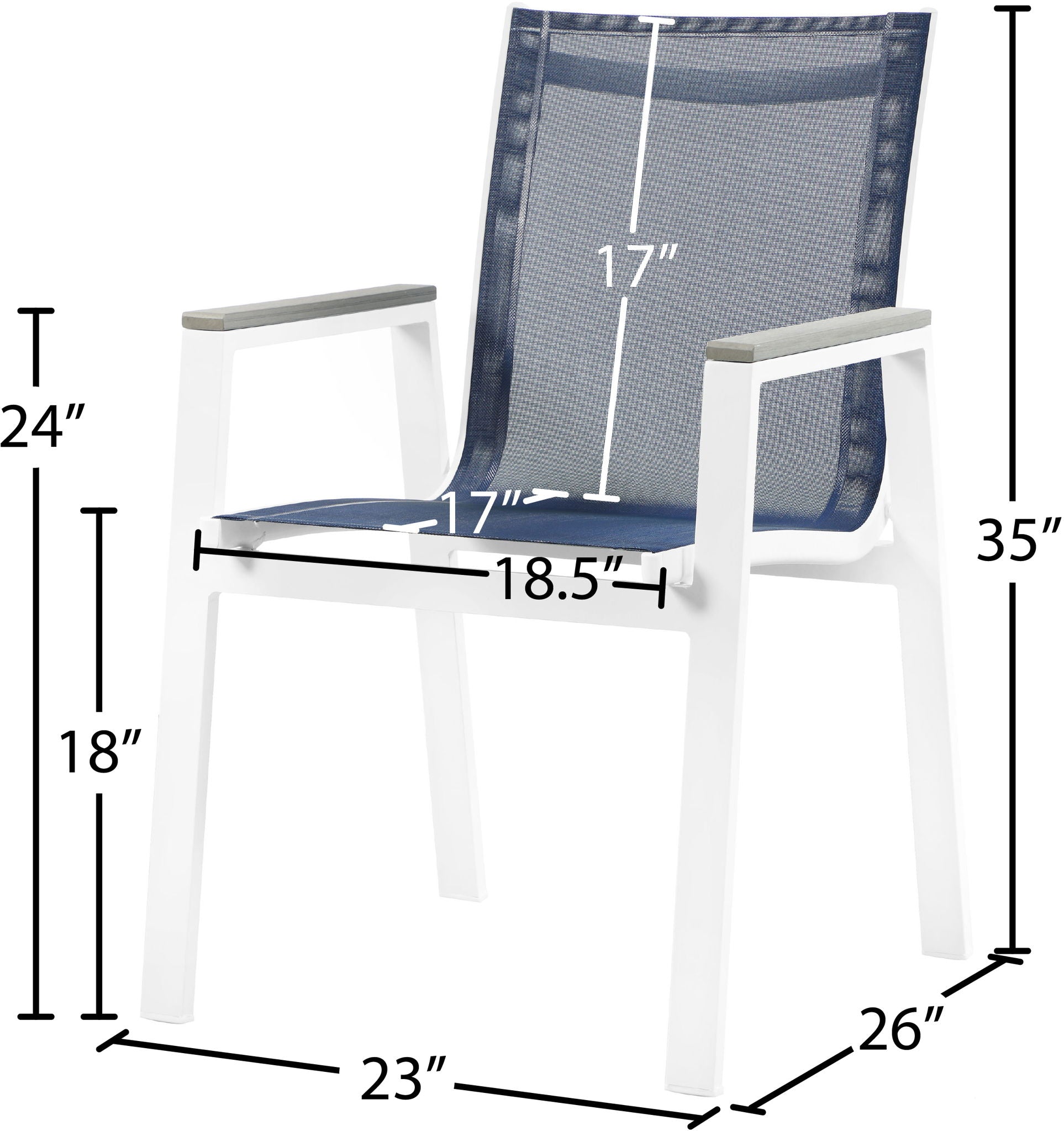 Nizuc - Outdoor Patio Dining Arm Chair With White Frame And Gray Arms (Set of 2)