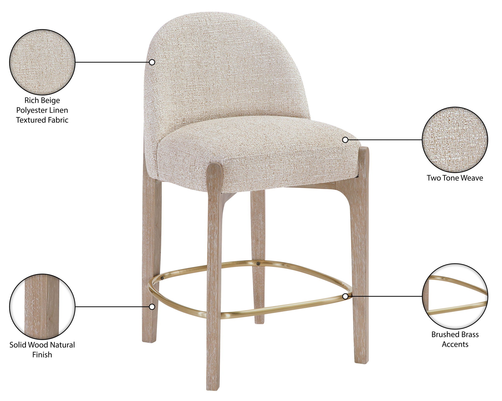 Torino - Counter Stool With Brushed Natural Base