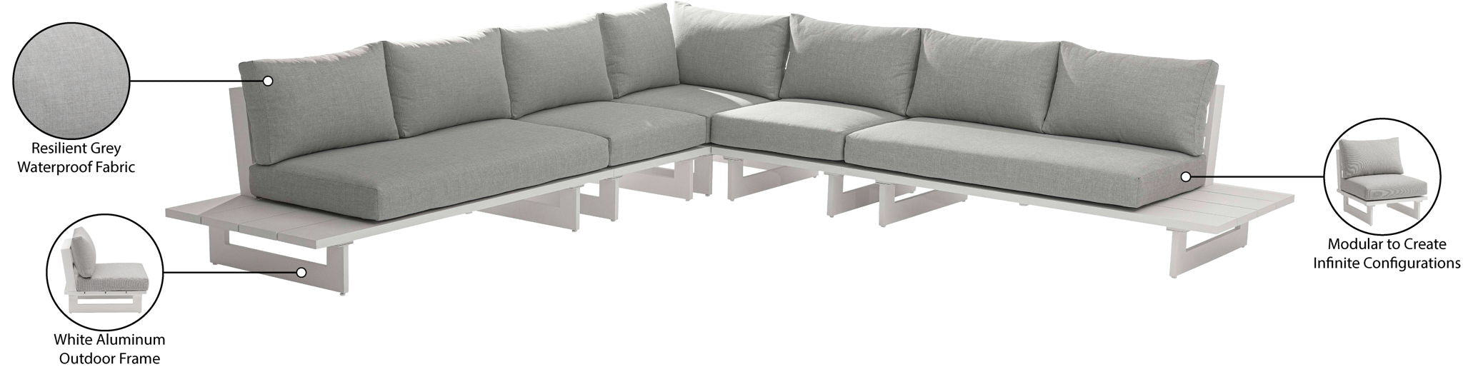 Maldives - 5 Piece Water Resistant Outdoor Patio Modular Sectional With White Base