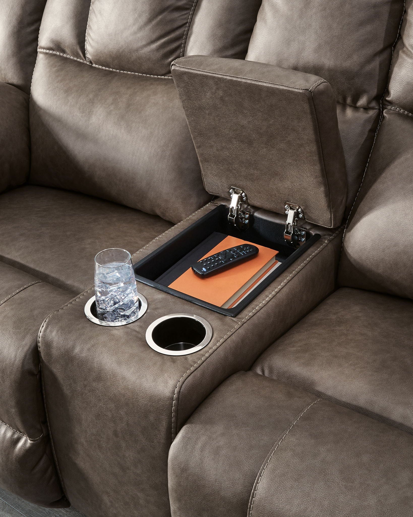 Lowilla - Double Reclining Loveseat With Console - Driftwood