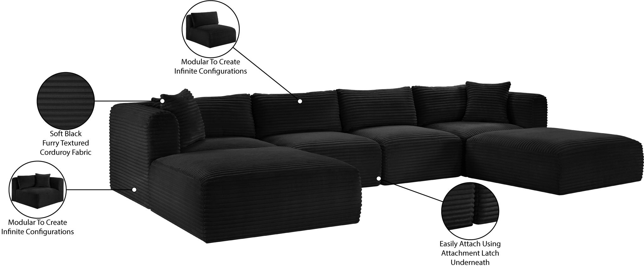 Shaggy - 6 Piece Modular Sectional With 2 Ottomans