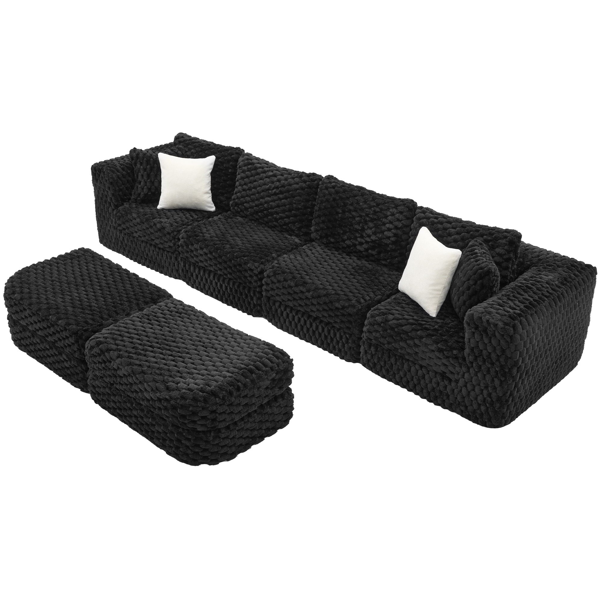 Modular Sectional Sofa, Boneless Couch With 2 Movable Ottomans