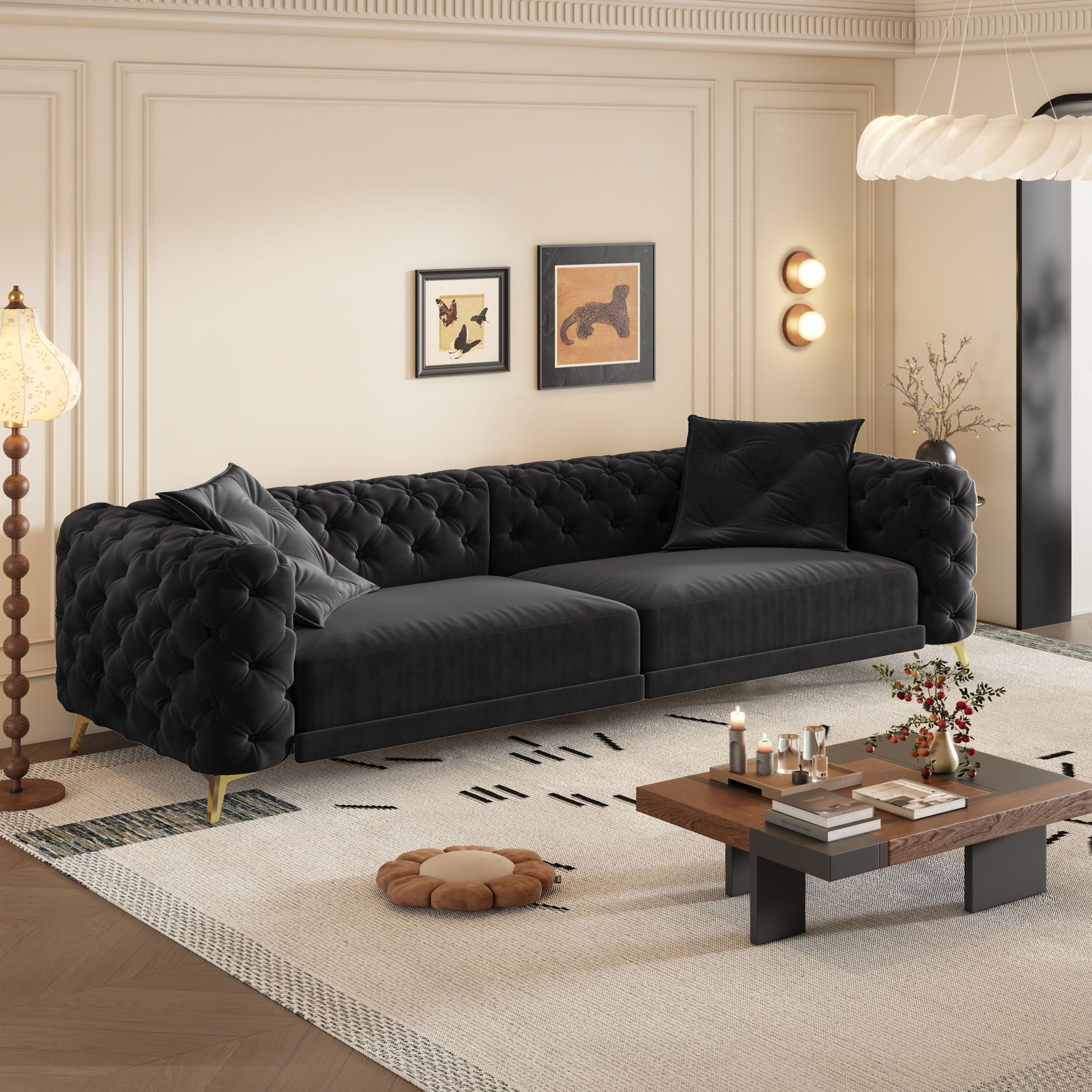 3 In 1 Convertible Sleeper, Deep Seat Pull Out Sofa Bed, Button Tufted