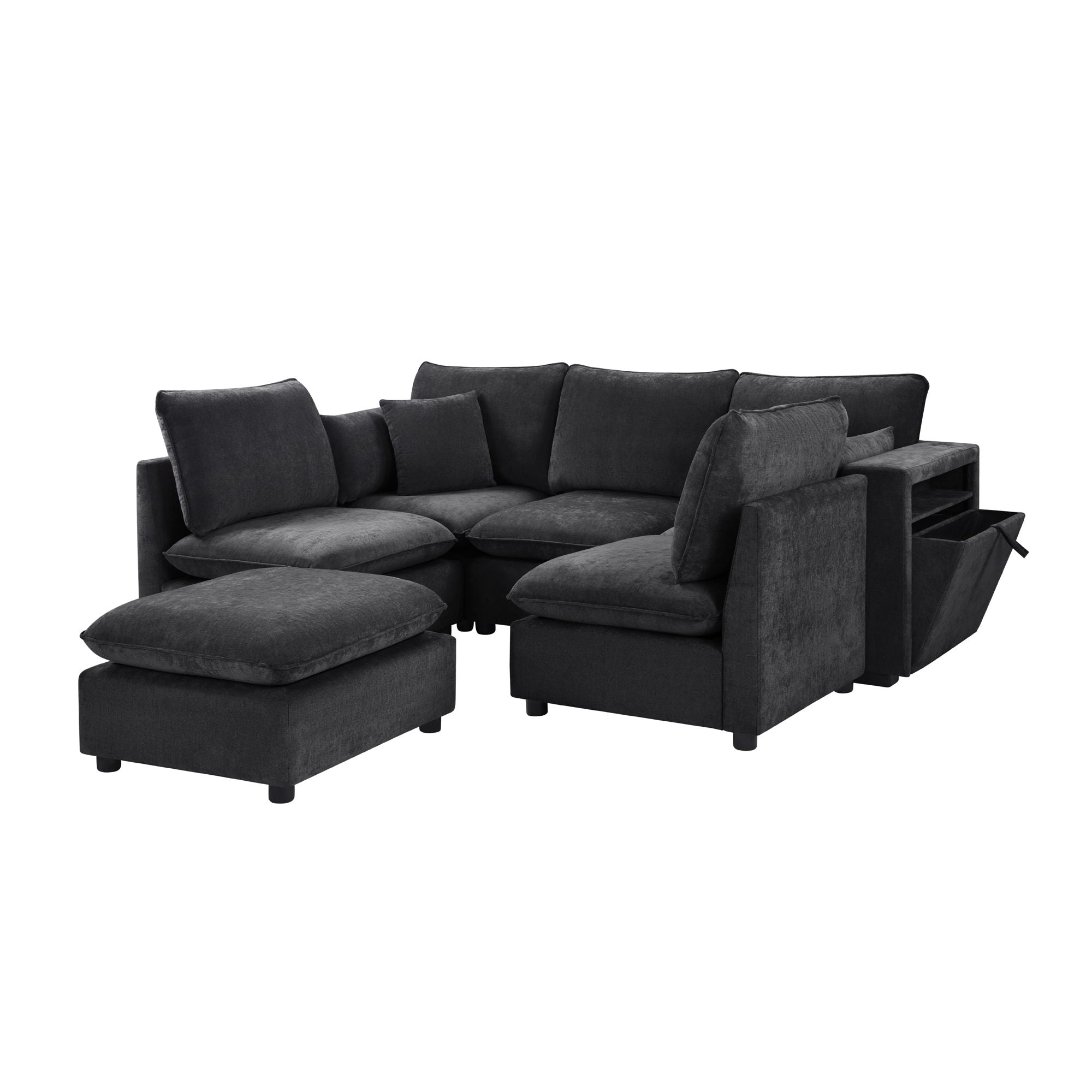 Modern Sectional Sofa U-Shaped With Movable Ottoman Storage Armrests And USB Ports