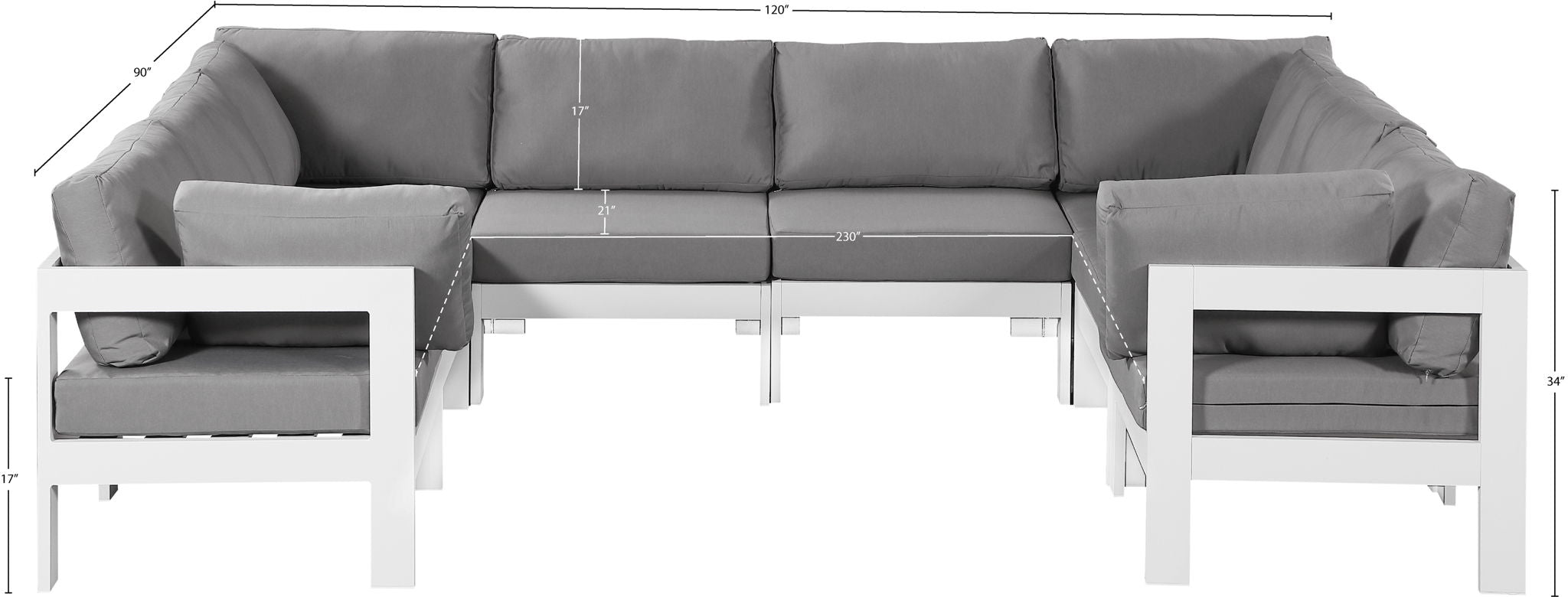 Nizuc - Outdoor Patio 8 Piece Modular Sectional With White Frame