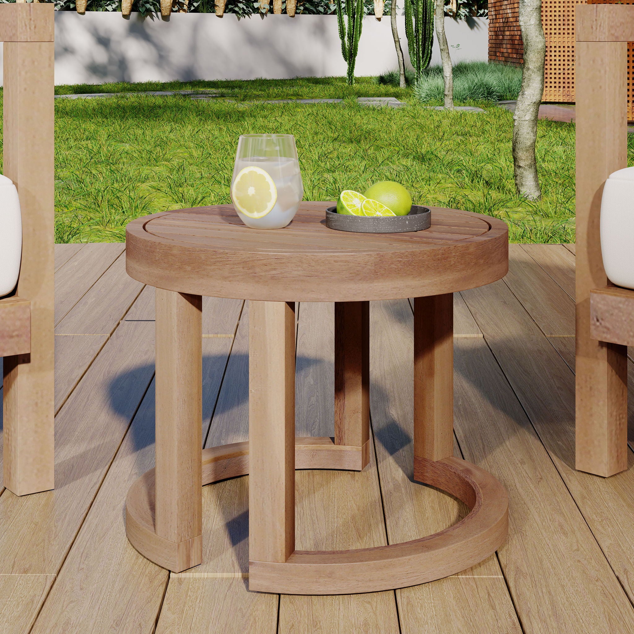 Outdoor Acacia Wood Side Table, Solid Side Table For Patio, Pool, Porch - Brown Wash