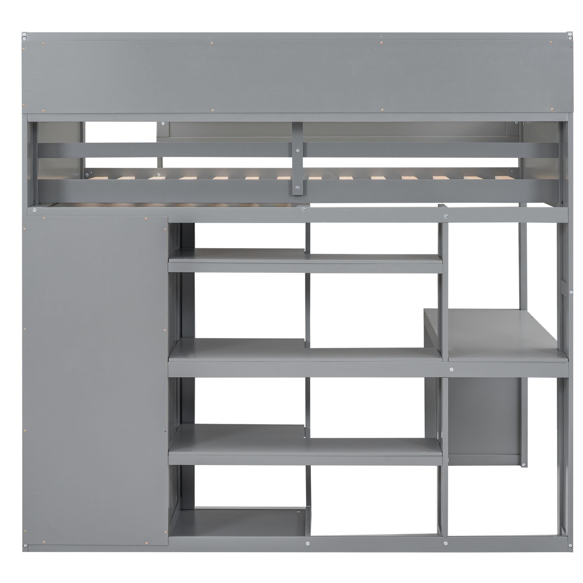 Loft Bed With Built In Desk, Storage Shelves, And Wardrobe
