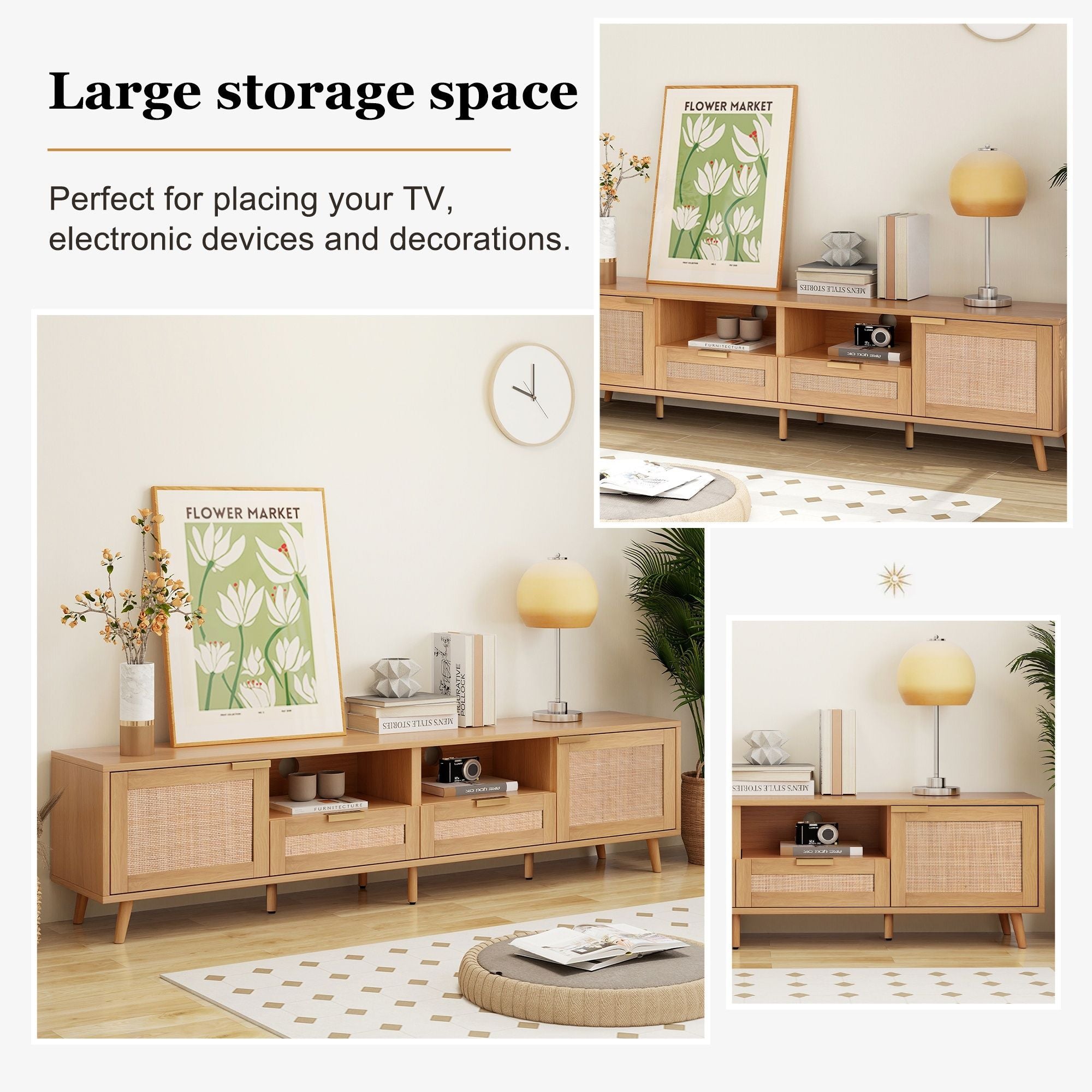 TV Stand, Media Console With Cable Management
