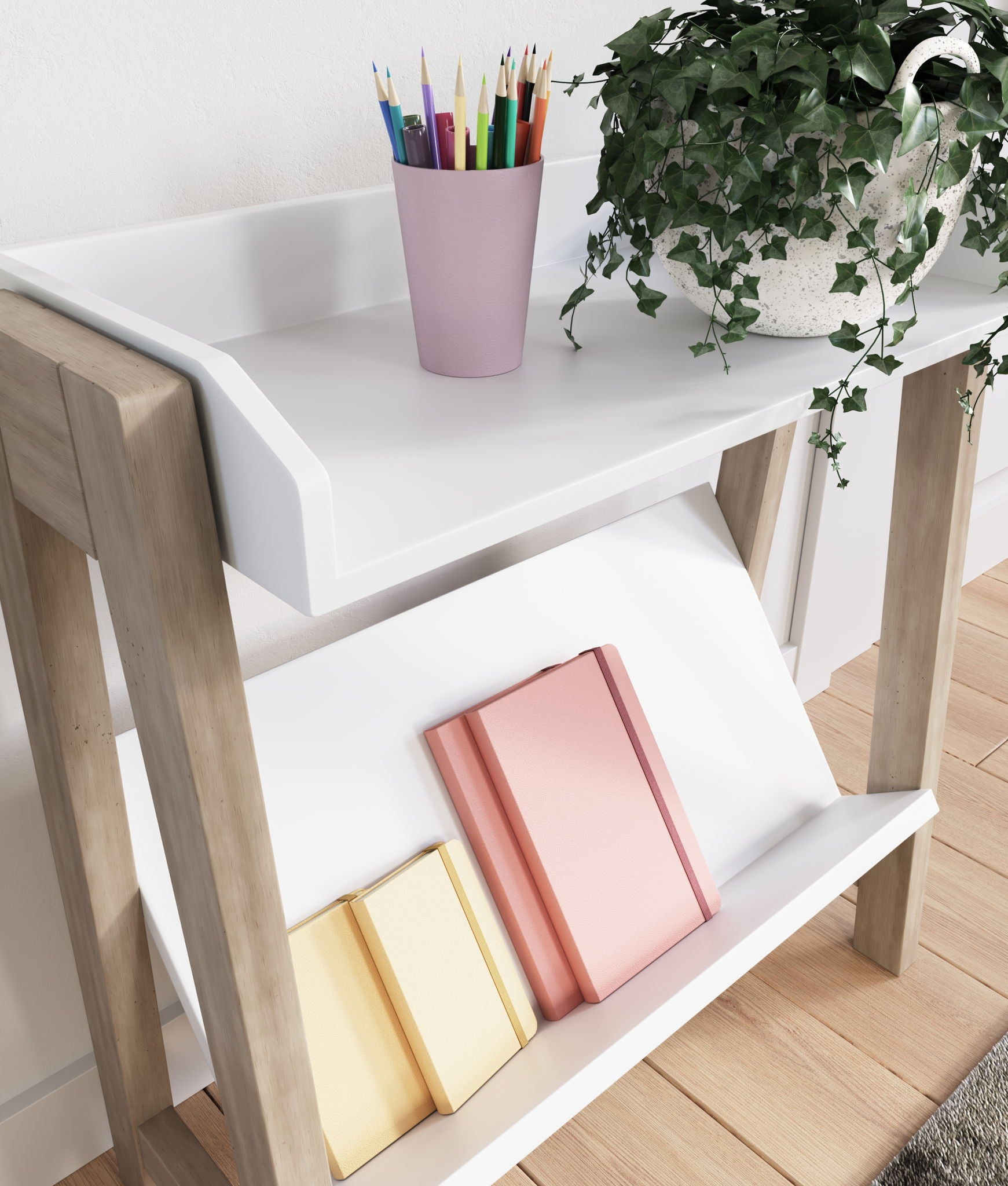 Blariden - Small Bookcase - White / Tan