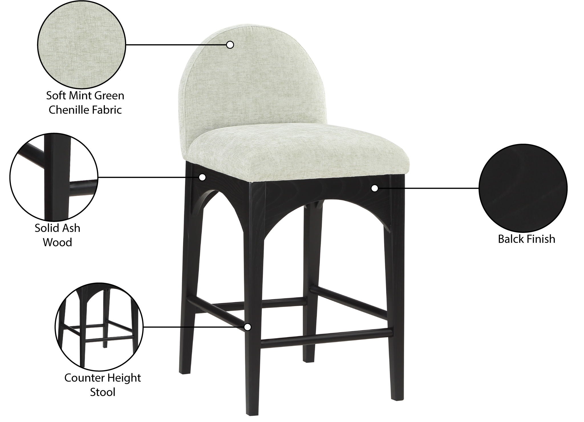 Waldorf - Chenille Stool With Black Legs