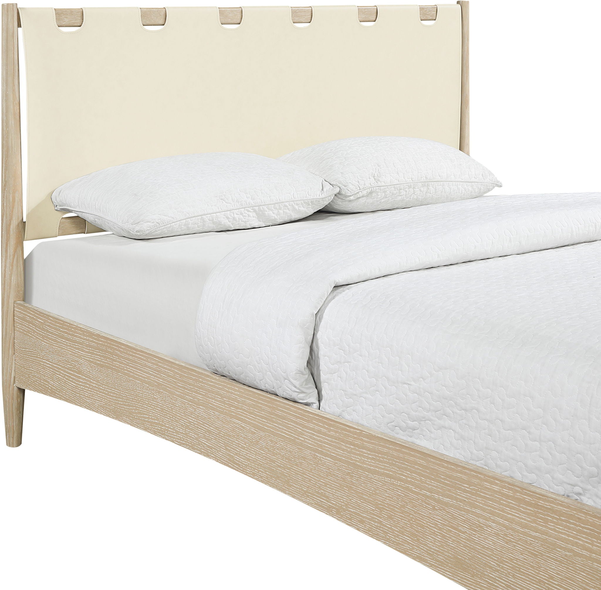 Santos - Vegan Leather Headboard And Wood Bed - Waxed Natural Frame