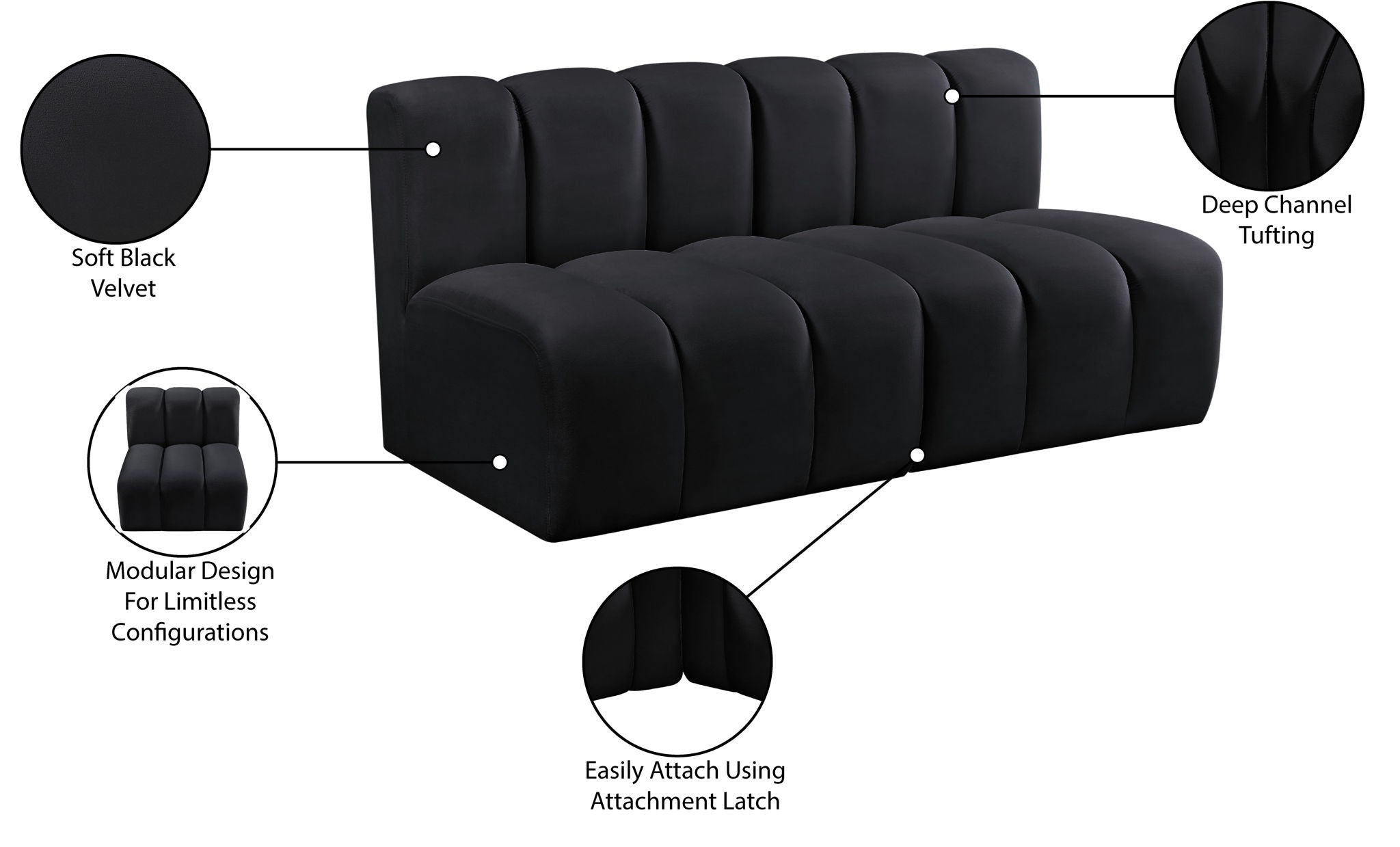Arc - Velvet 2 Seats Modular Sofa