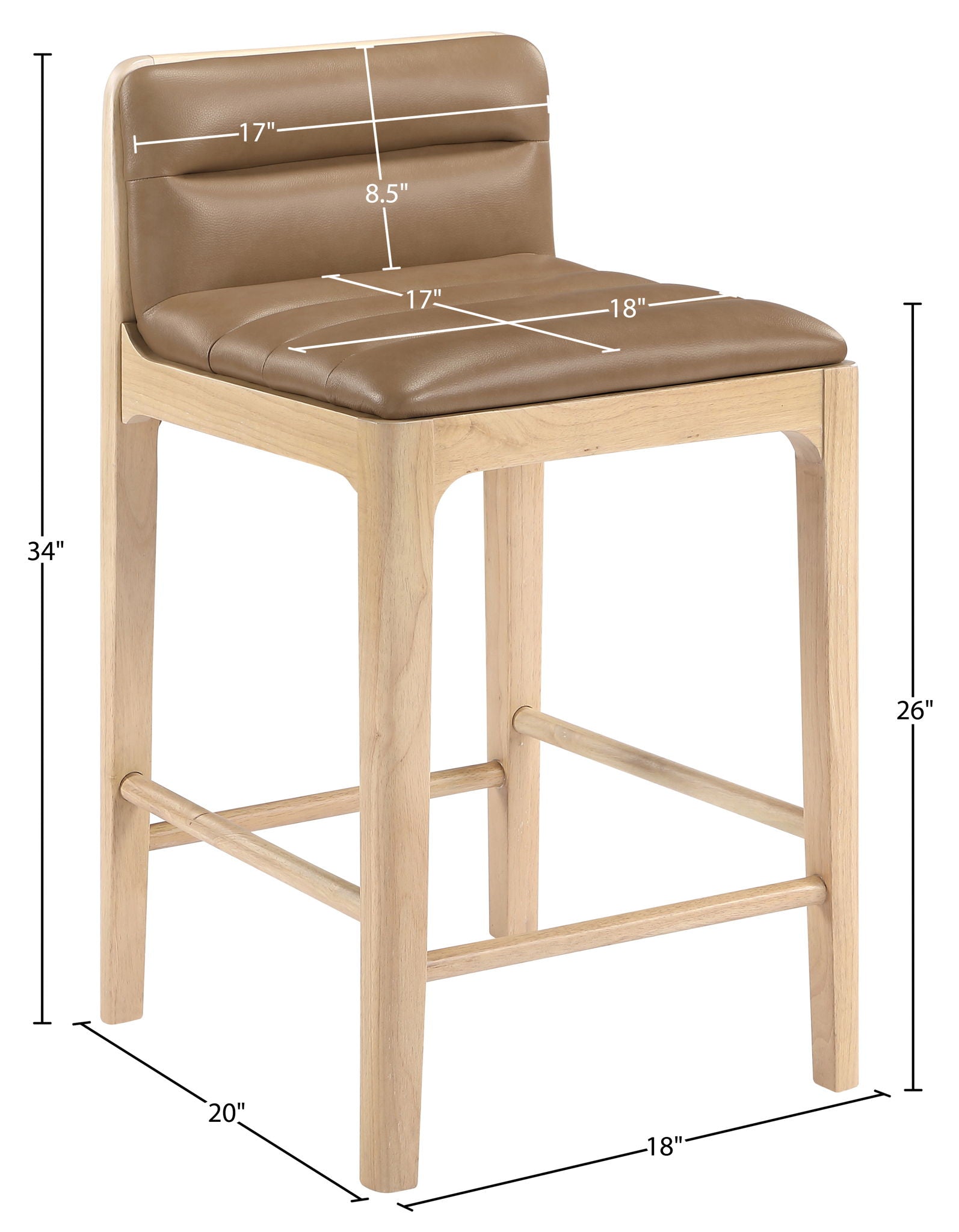 Ellis - Vegan Leather Upholstered Counter Stool (Set of 2) - Tan / Natural