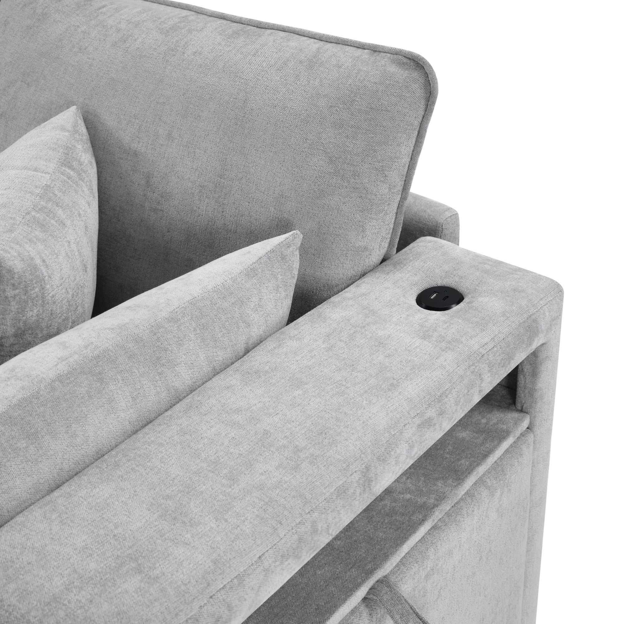 Modern Sectional Sofa U-Shaped With Movable Ottoman Storage Armrests And USB Ports