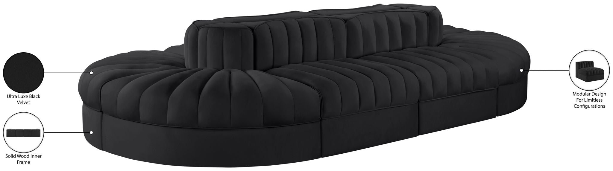 Rummi - Oval Velvet Performance Fabric Upholstered 8 Piece Modular Sectional