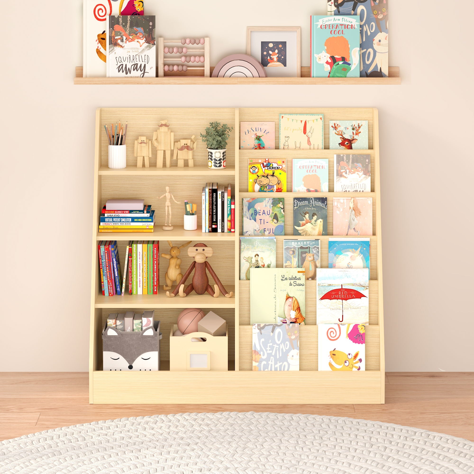 Bookshelf And Toy Storage Organizer, 4 Tier Bookcase With Display Stand For Playroom
