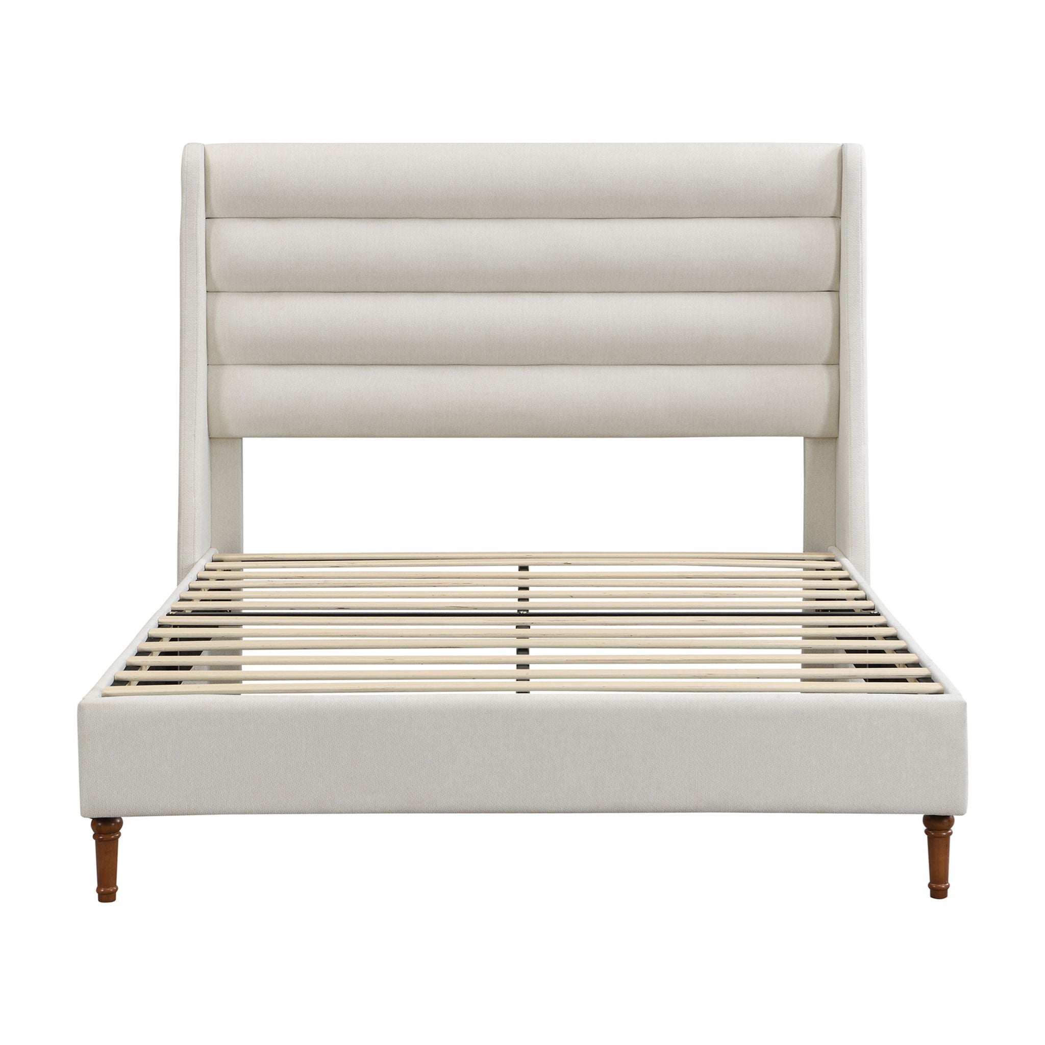 Modern Upholstered Platform Bed With Wave Shaped Headboard