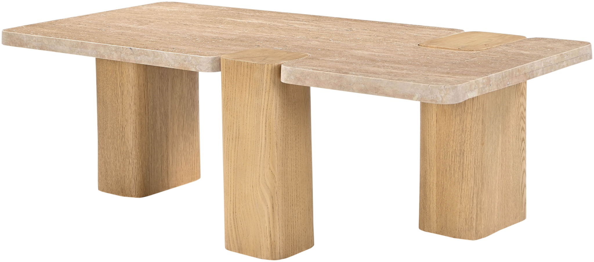 Ravenna - Genuine Fabric Travertine And Oak Wood Table