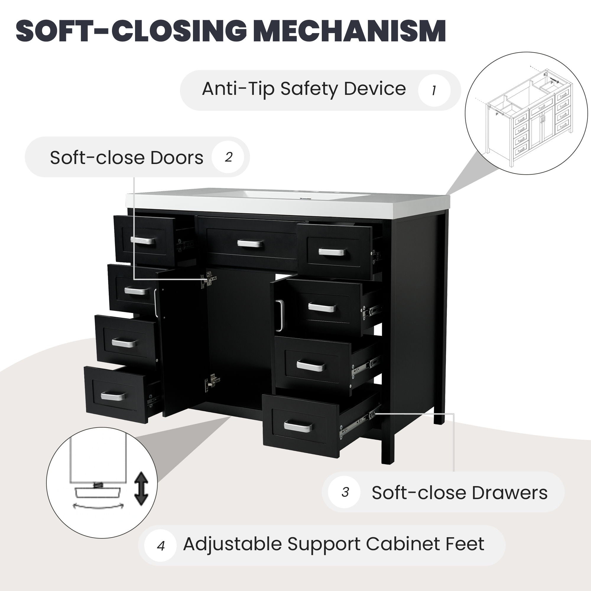 Bathroom Vanity Cabinet Only With 2 Soft Close Doors And 8 Drawers