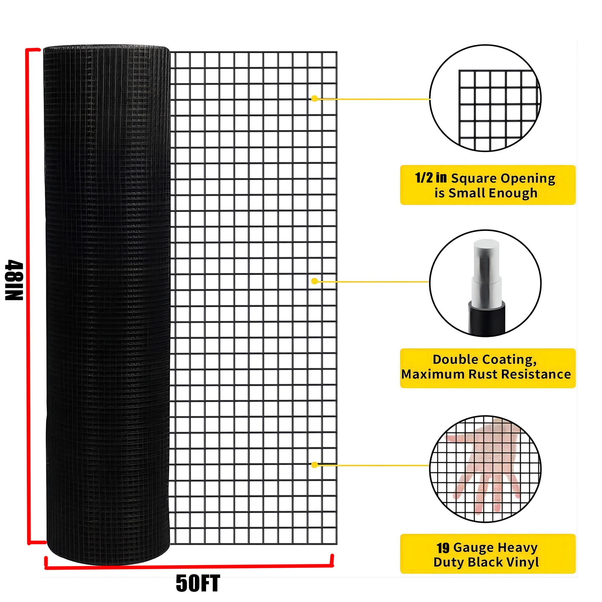 Vinyl Coated Hardware Cloth, 19 Gauge, For Poultry Cages And Home Improvement - Black
