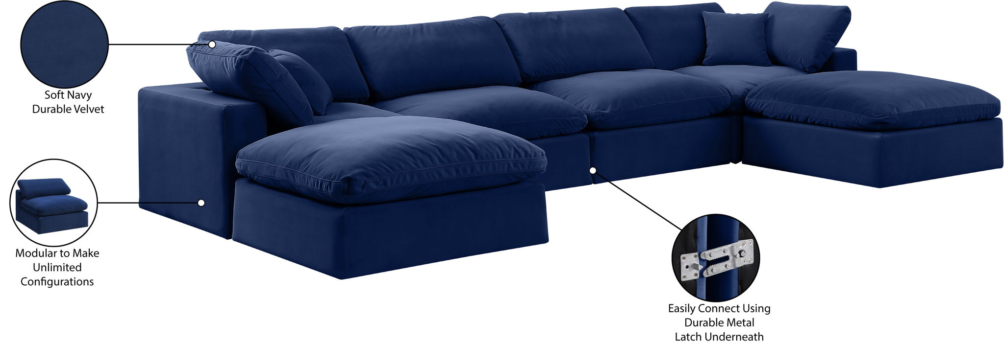 Comfy - 6 Piece Velvet Modular Double Chaise Sectional