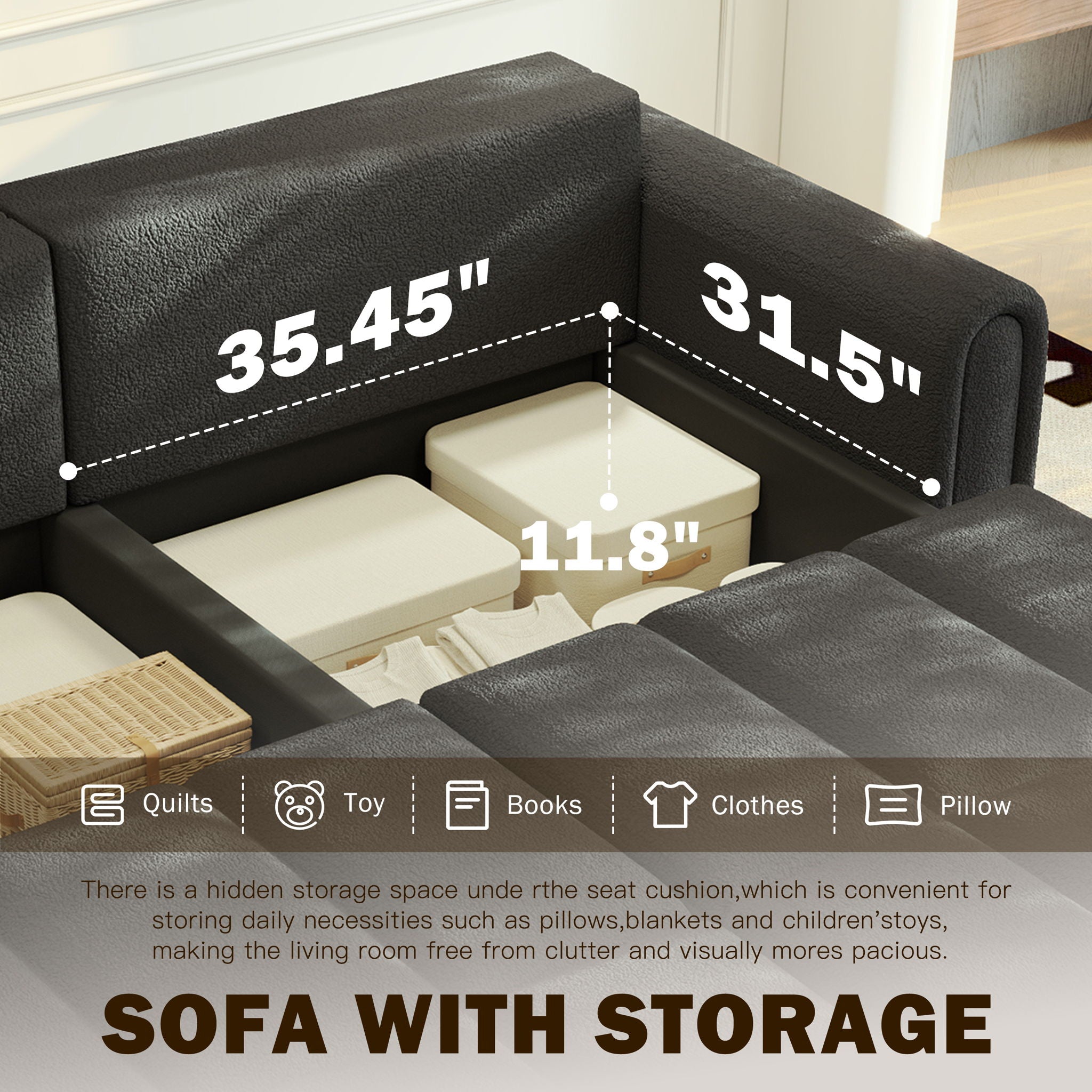 4 Seater Modern Couch With Seats Storage