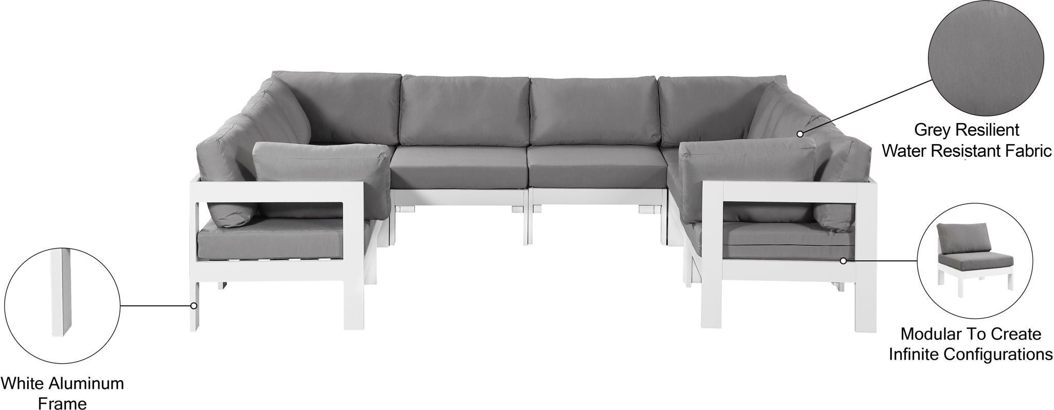 Nizuc - Outdoor Patio 8 Piece Modular Sectional With White Frame