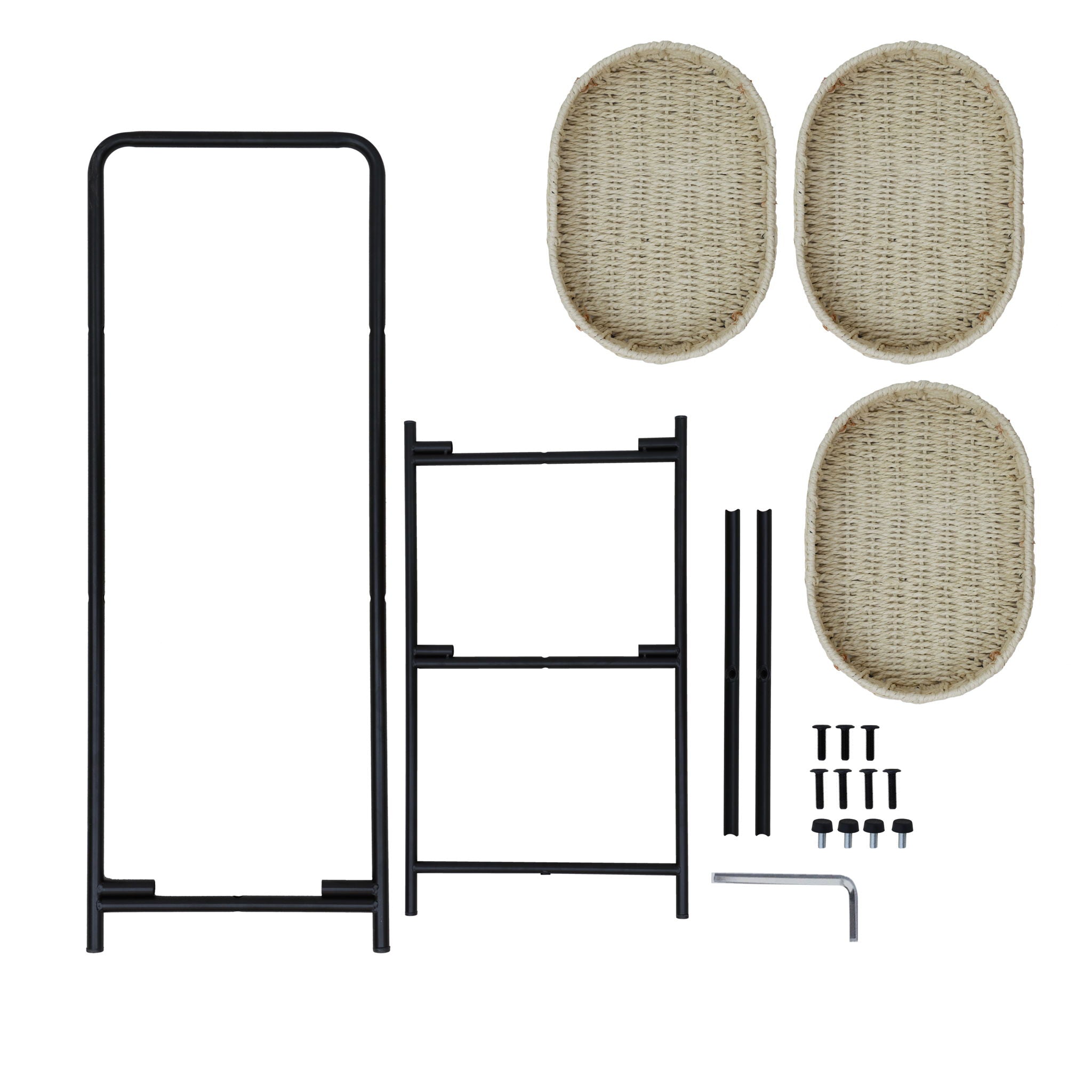 Modern 3 Tier Handwoven Side Table With Oval Organizer