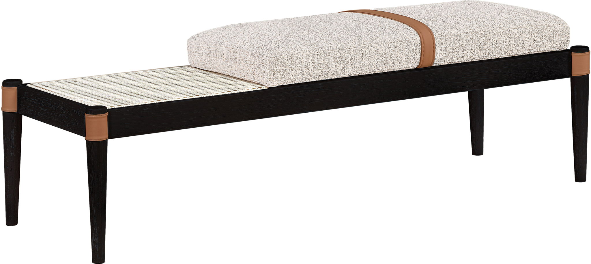 Nara - Linen Textured Fabric Upholstered Bench - Painted Black