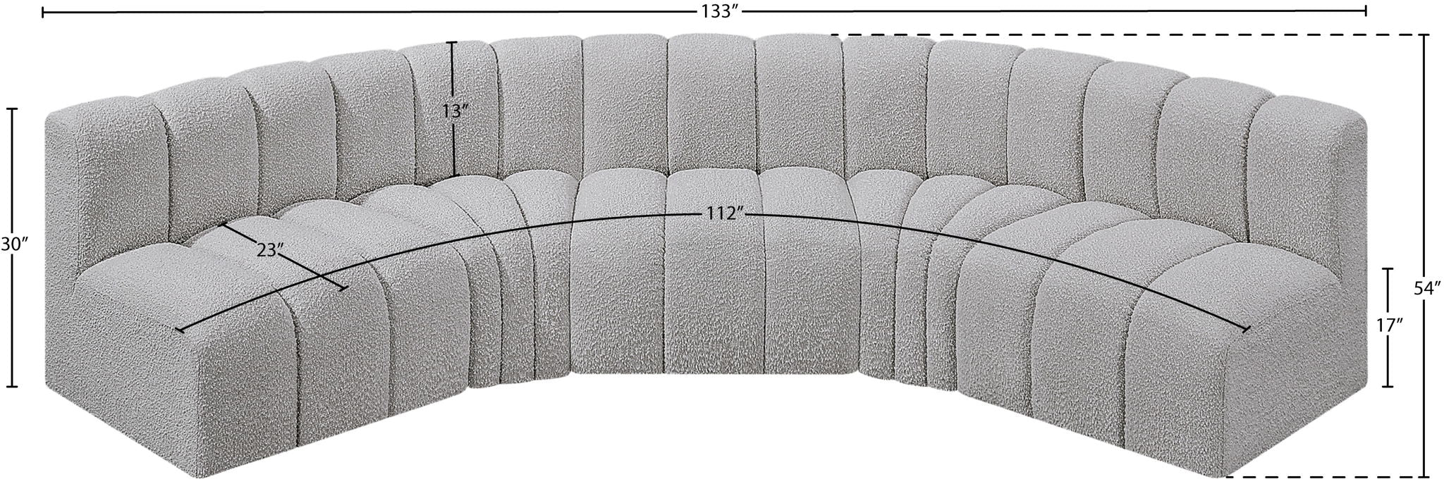 Arc - Boucle Fabric 5 Piece U-Shaped Modular Sofa