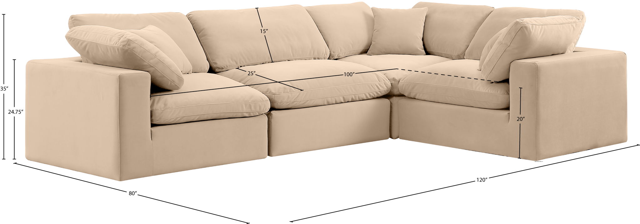 Comfy - 4 Piece Velvet Modular Sectional
