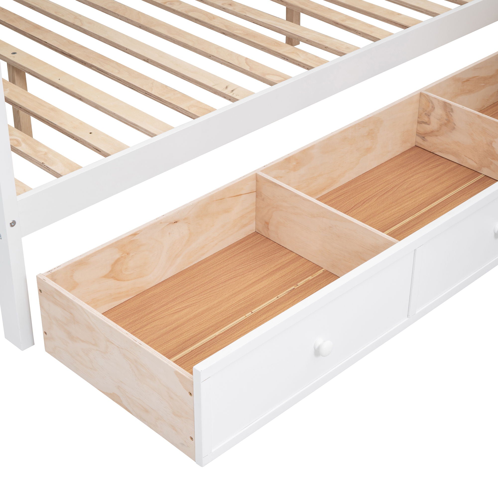 L Shaped Bunk Bed With 3 Drawers, Portable Desk And Wardrobe