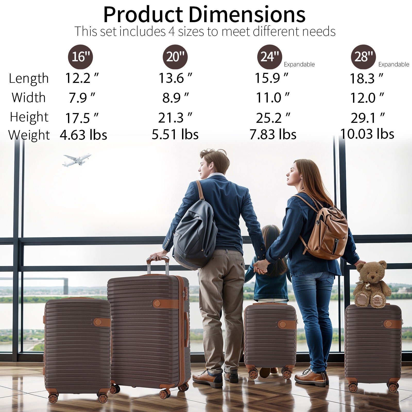 4 Piece Luggage Suitcase Set, Hard Shell Lightweight Expandable Travel Luggage With 4 Packing Cubes
