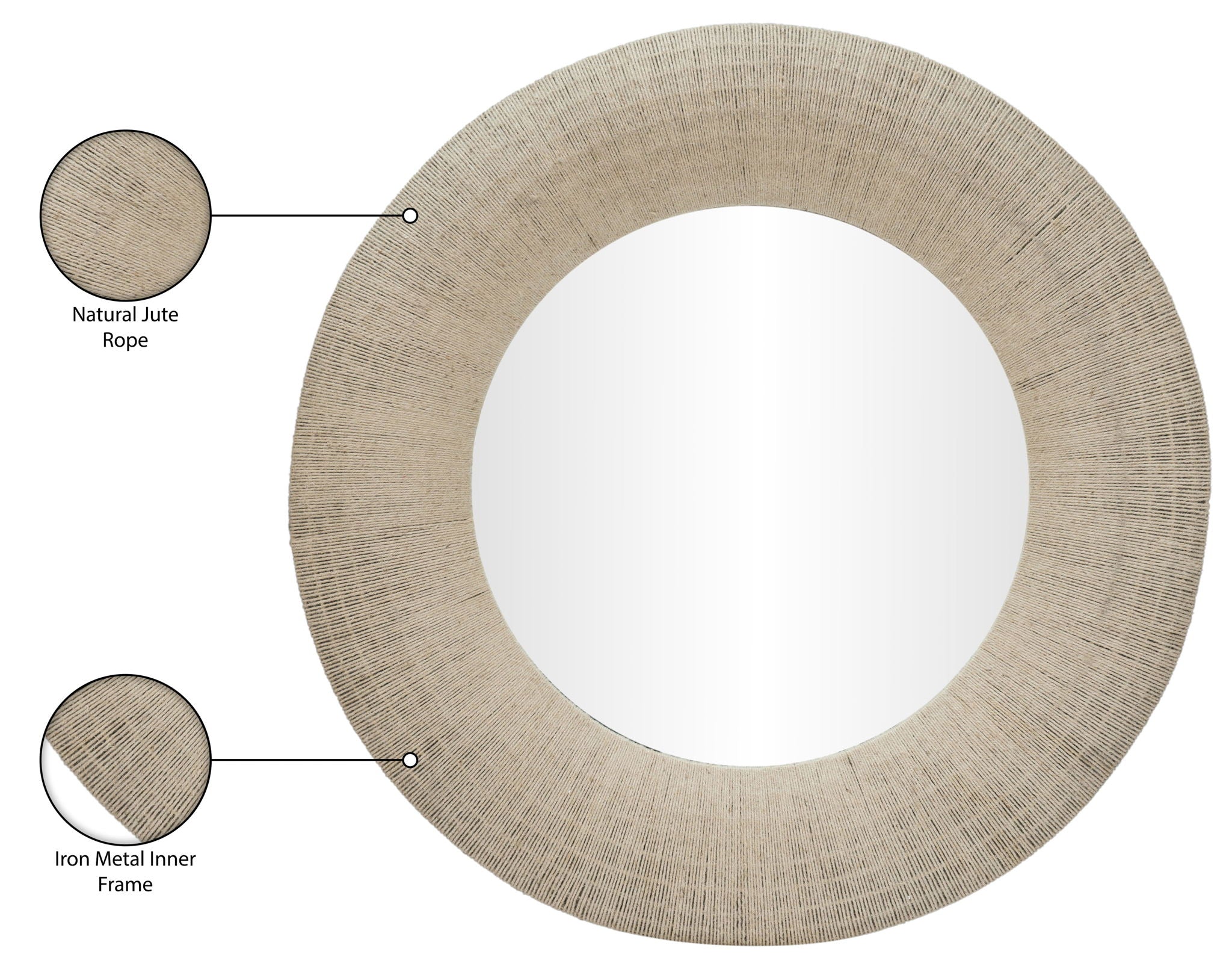 Meadow - Round Jute Rope Framed Mirror