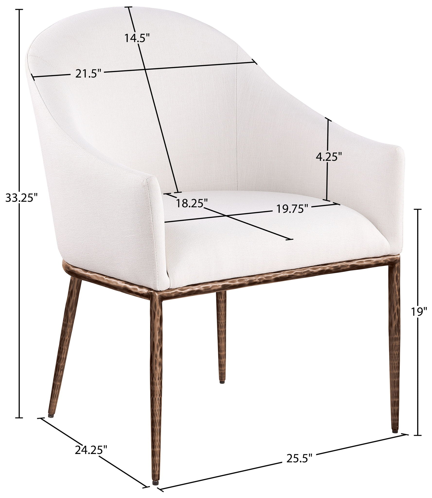 Ferro - Linen Textured Performance Fabric Upholstered Dining Arm Chair - Cream / Brushed Bronze