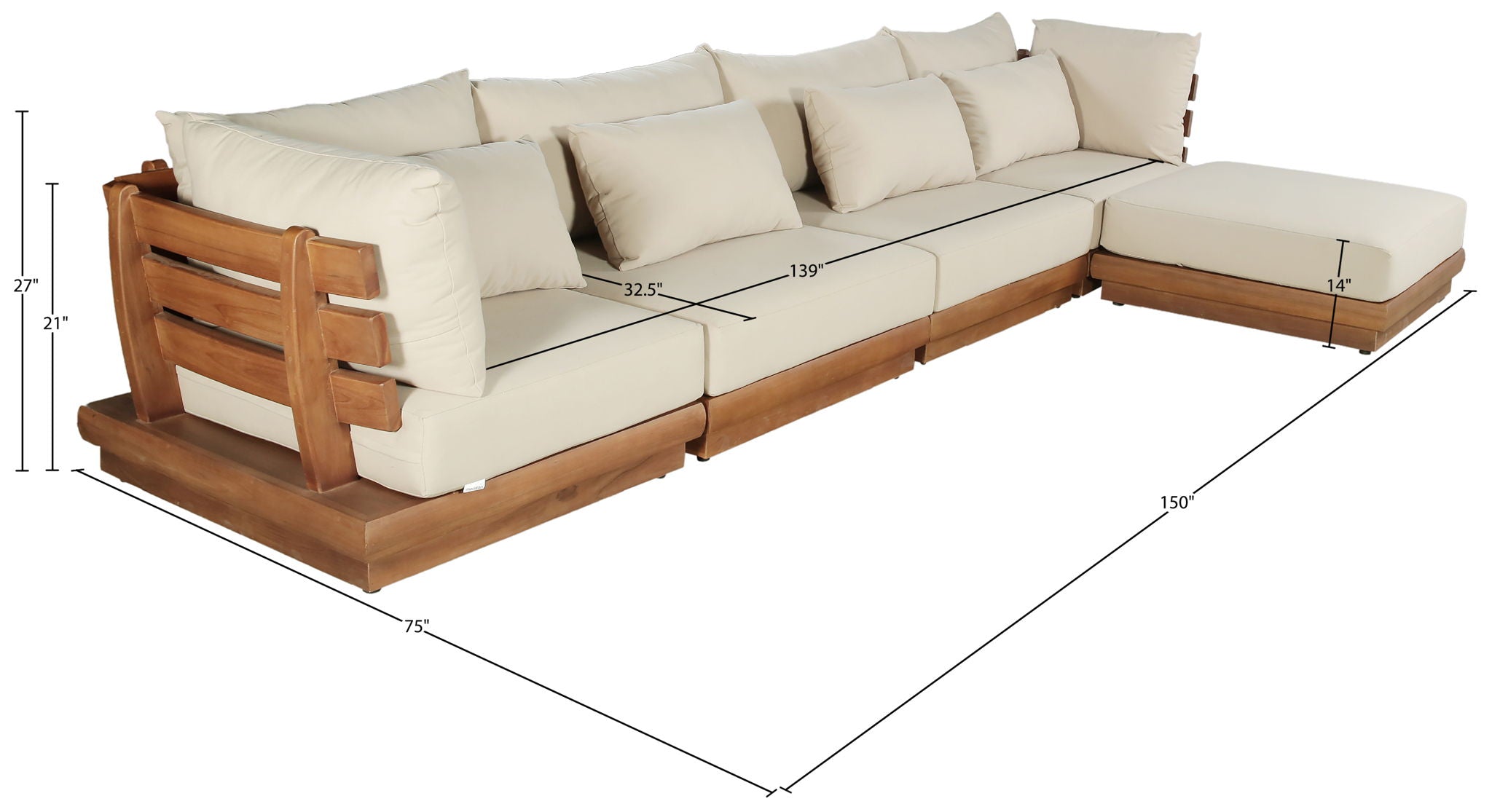 Mirella - 5 Piece Water Resistant Fabric Upholstered Outdoor Patio Modular Sectional