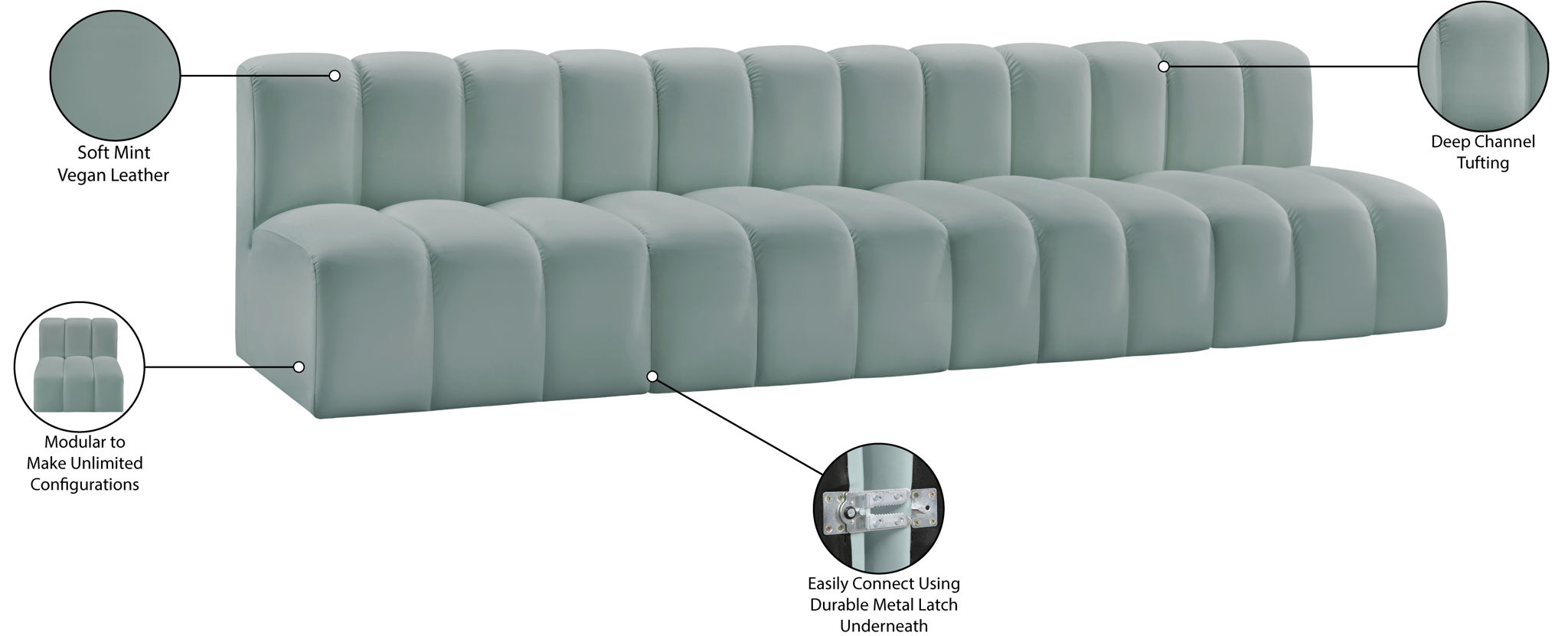 Arc - Faux Leather 4 Seats Modular Sofa