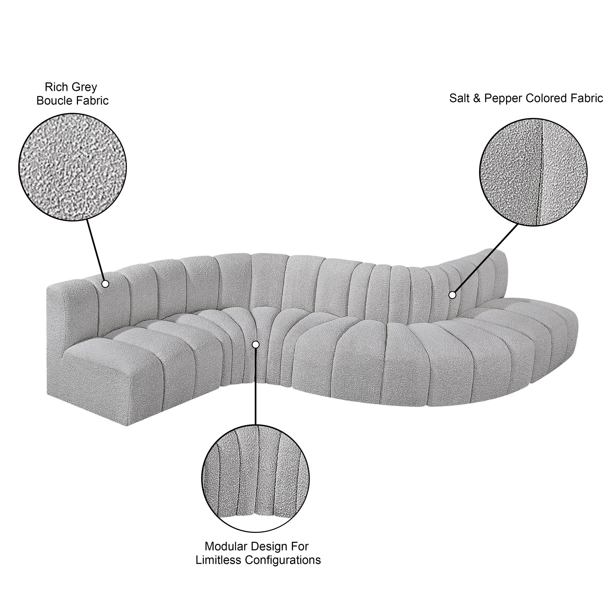 Arc - Boucle Fabric 6 Piece Curved Modular Sofa