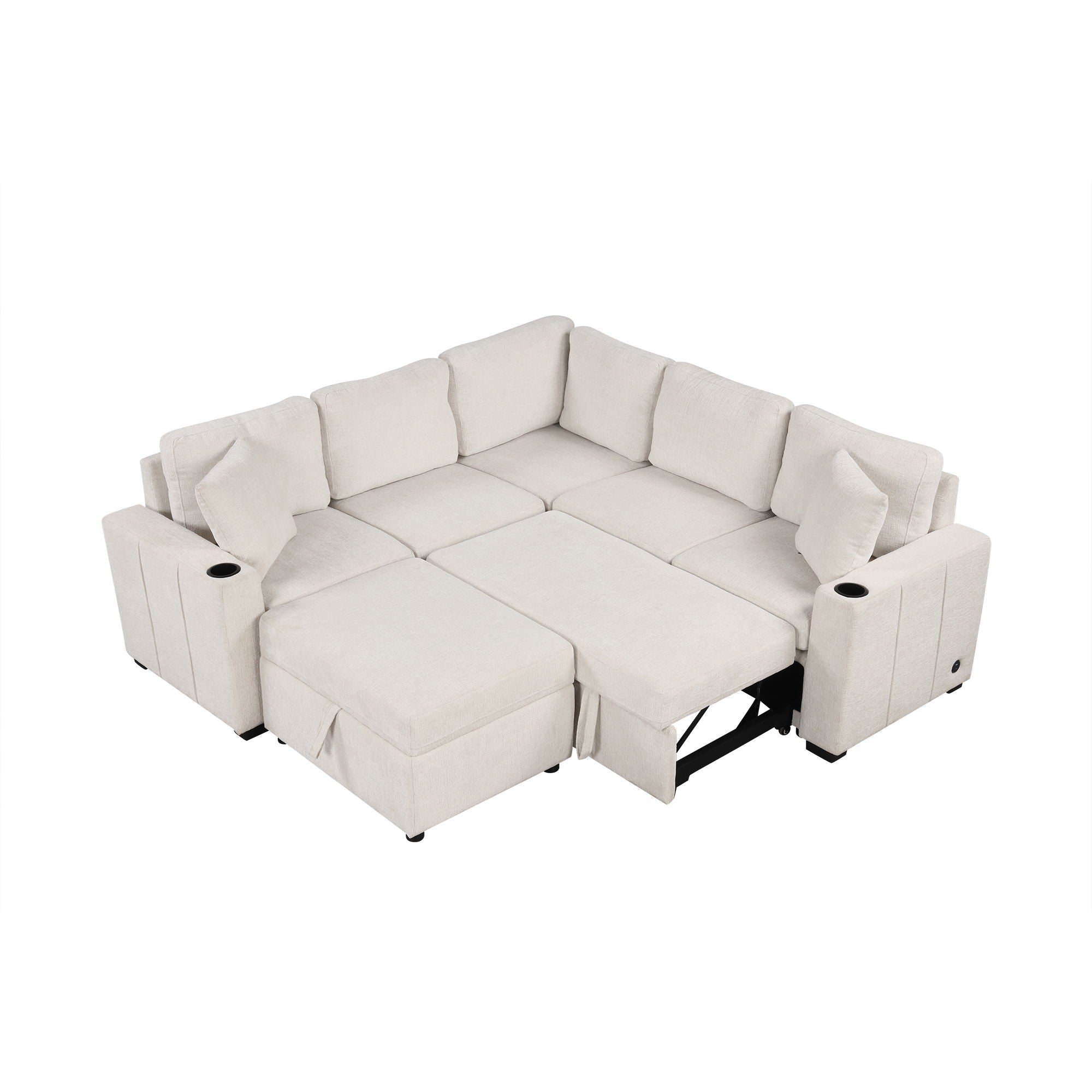 Sectional Sofa Convertible Pull-Out Sofa Bed With A Movable Storage Ottoman For Living Room