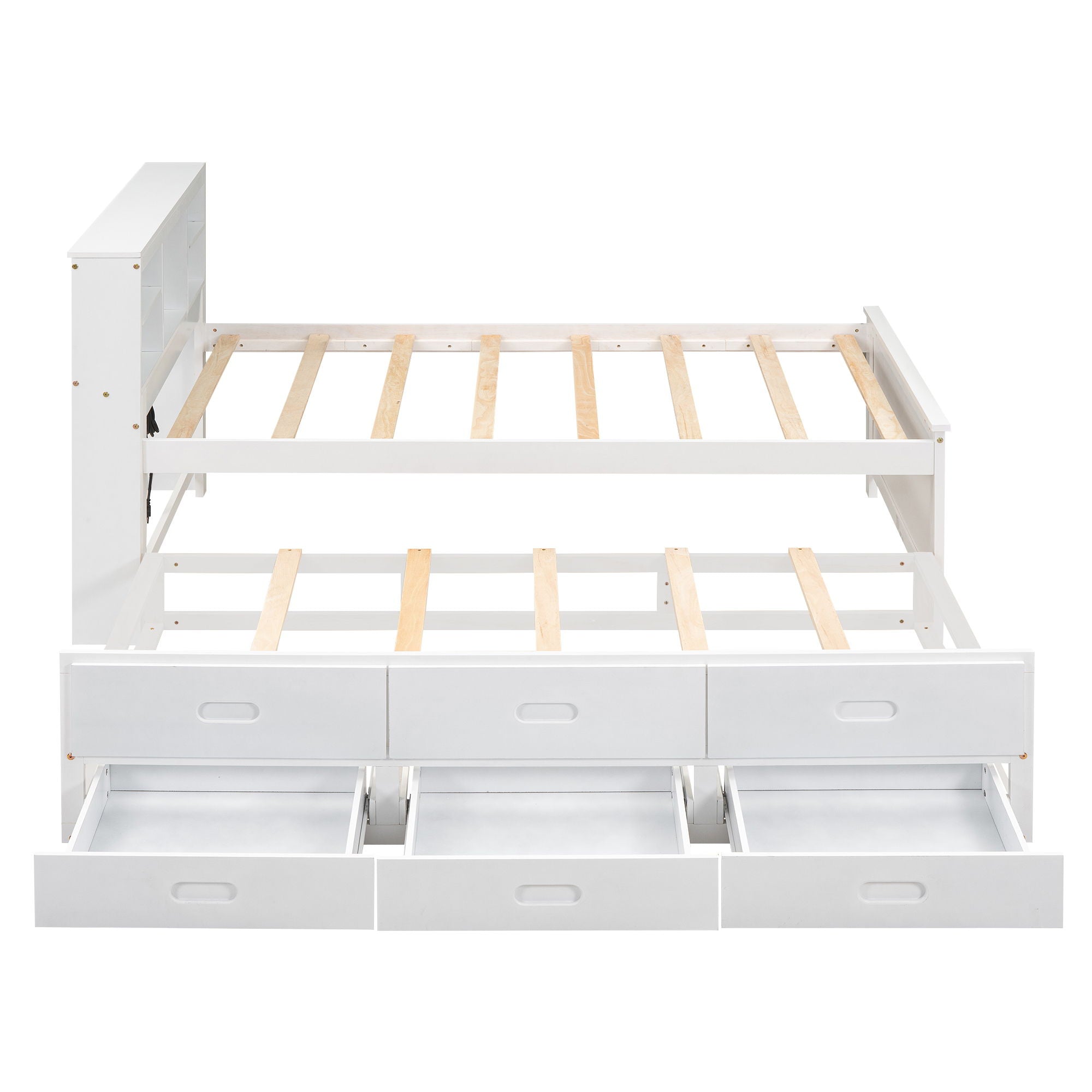 Platform Bed With Storage Headboard, USB, Trundle And 3 Drawers
