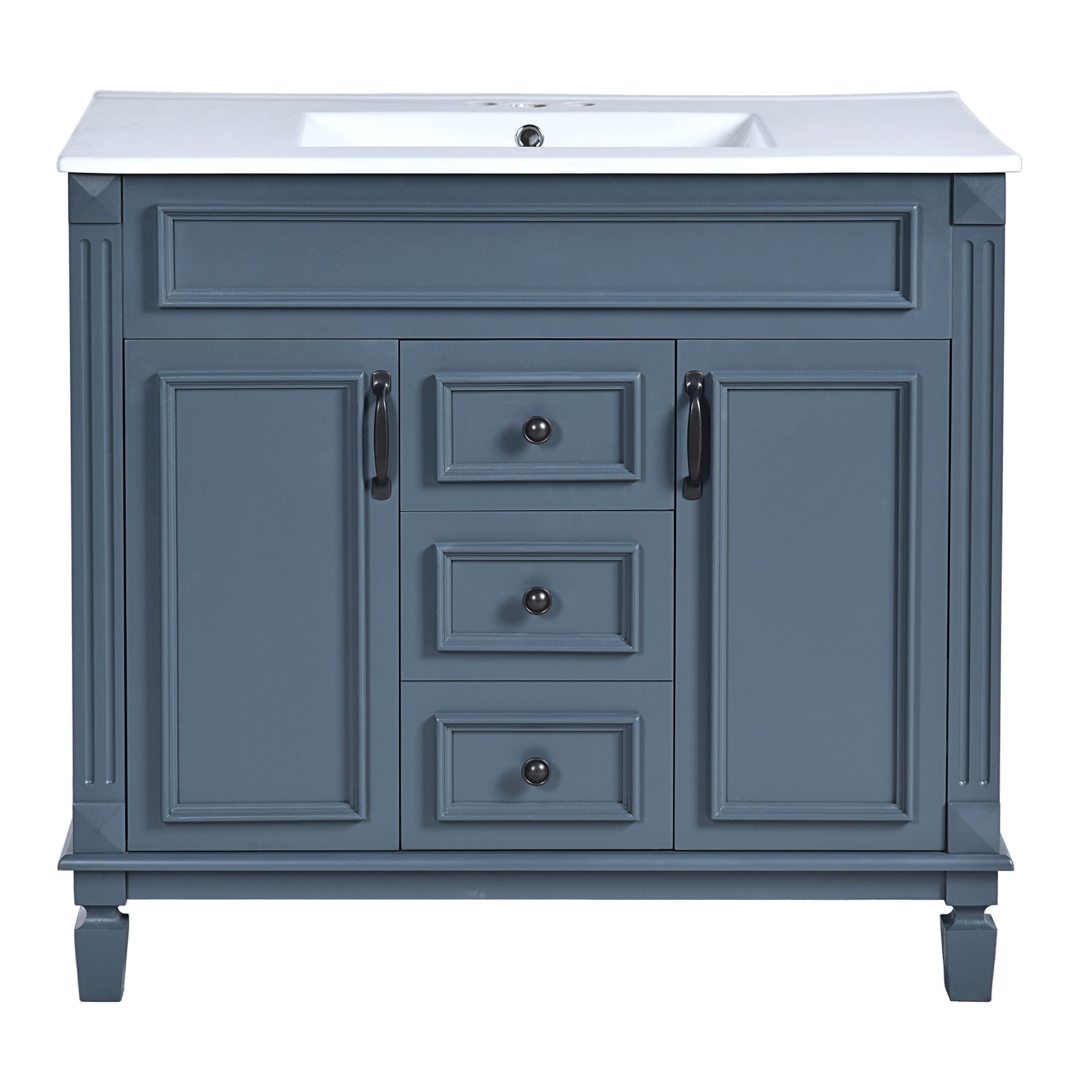 Bathroom Vanity With Top Sink, Mirror Cabinet, 2 Soft Closing Doors & 2 Drawers
