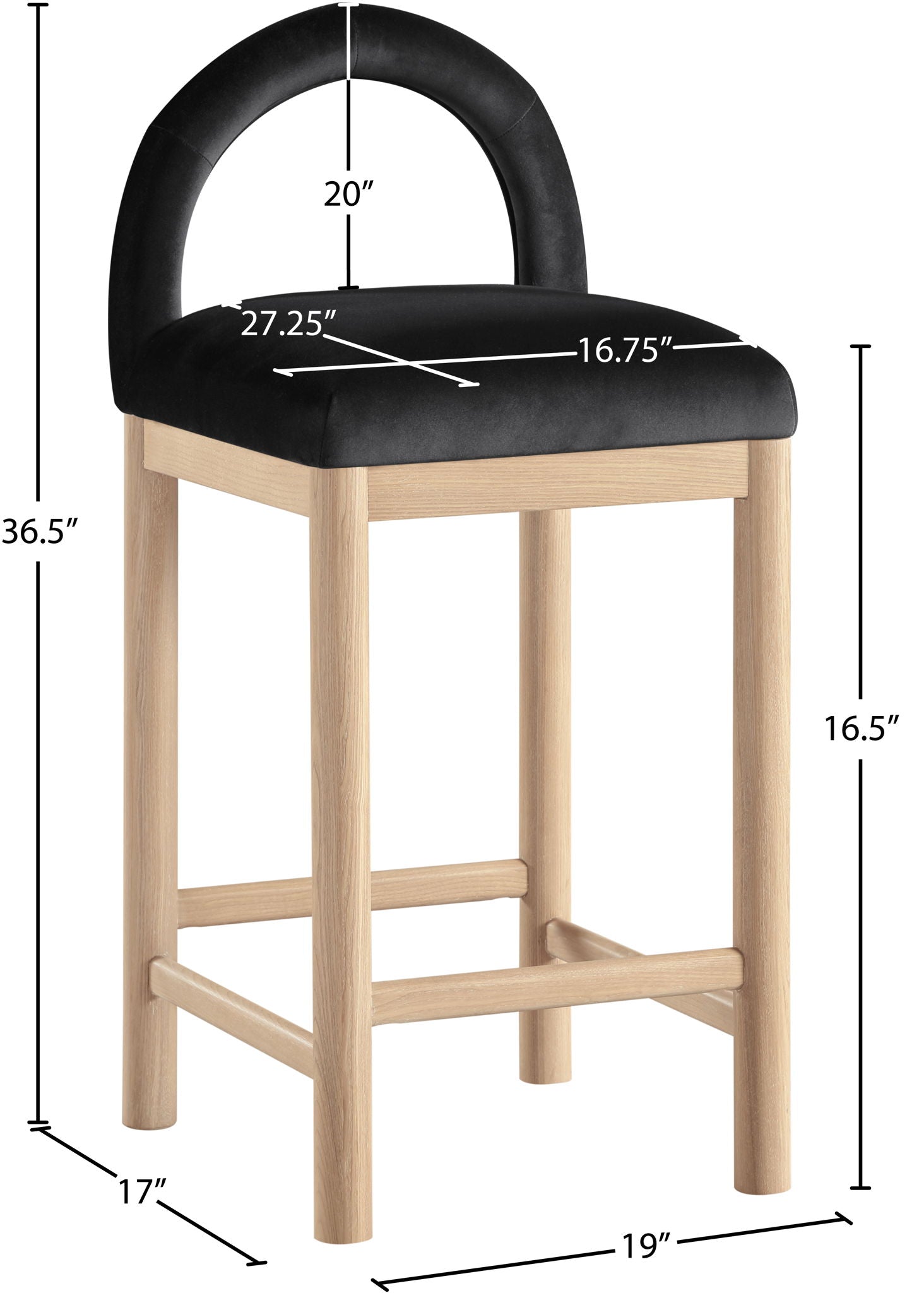 Conrad - Velvet Counter Stool With Natural Legs